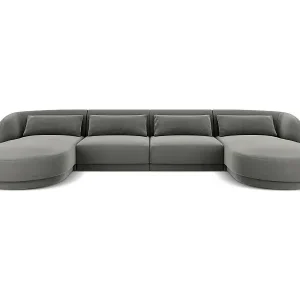 Preiswert Cosmopolitan Design - 5-Sitzer Panoramasofa "Tulum" aus Samt hellgrau - 330x156x70cm