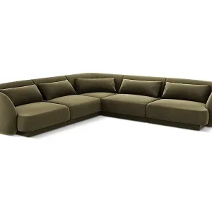 Cosmopolitan Design - 5-Sitzer wendbares Ecksofa "Tulum" aus Samt grün - 255x255x70cm Kostenfreie Lieferung