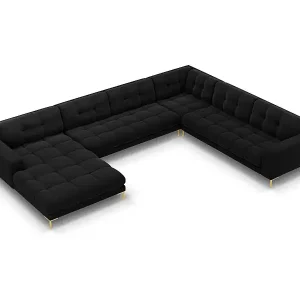 Cosmopolitan Design - 7-Sitzer Panoramasofa rechts "Bali" aus Samt schwarz - 327x256x75cm Super-Preis