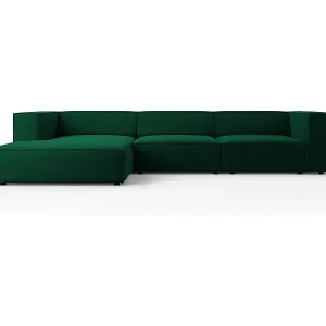 Cosmopolitan Design - 4-Sitzer Ecksofa links "Arendal" aus Samt flaschengrün - 284x166x70cm Expressversand