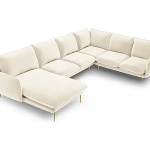 Cosmopolitan Design - 7-Sitzer Panoramasofa rechts "Vienna" aus Samt leichtes beige - 330x235x95cm Neue Ware