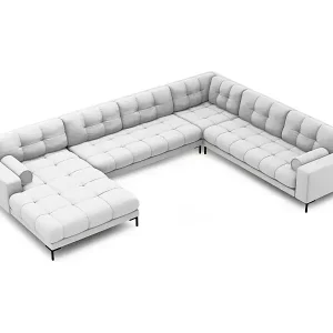 Cosmopolitan Design - 7-Sitzer Panoramasofa rechts "Bali" aus strukturiertem Stoff hellgrau - 327x256x75cm Sonderangebot