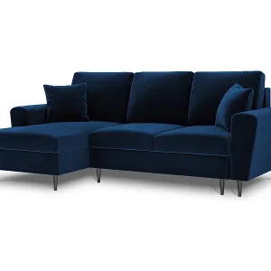 Cosmopolitan Design - 4-Sitzer ausklappbares Ecksofa links mit Container "Kyoto" aus Samt königsblau - 241x145x88cm Expressversand