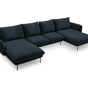 Letzte Chance Cosmopolitan Design - 6-Sitzer Panoramasofa "Vienna" aus Samt dunkelblau - 350x170x95cm