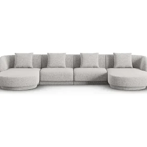 Preiswert Cosmopolitan Design - 5-Sitzer Panoramasofa "Tulum" aus Chenille-Stoff hellgrau - 330x156x70cm