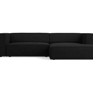 Cosmopolitan Design - 3-Sitzer Ecksofa rechts "Arendal" aus Chenille-Stoff mit Rippeneffekt schwarz - 224x166x70cm Geprüft