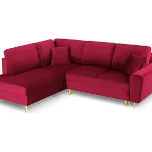 Sichere Zahlung Cosmopolitan Design - 5-Sitzer ausklappbares Ecksofa links mit Container "Kyoto" aus Samt rot - 243x194x88cm
