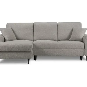 Bestseller Cosmopolitan Design - 4-Sitzer ausklappbares Ecksofa links mit Container "Kyoto" aus Boucle grau - 241x145x88cm