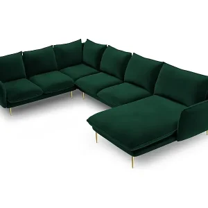 Cosmopolitan Design - 7-Sitzer Panoramasofa links "Vienna" aus Samt flaschengrün - 330x235x95cm Preis Gesenkt