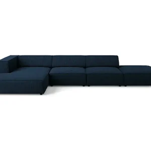 Bestpreis Cosmopolitan Design - 5-Sitzer Ecksofa links "Arendal" aus Chenille-Stoff mit Rippeneffekt königsblau - 341x166x70cm