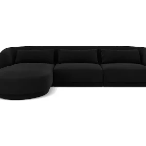 Cosmopolitan Design - 4-Sitzer Ecksofa links "Tulum" aus Samt schwarz - 255x156x70cm Letzte Chance