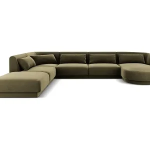 Abverkauf Cosmopolitan Design - 6-Sitzer Panoramasofa links "Tulum" aus Samt grün - 330x255x70cm