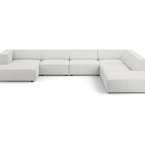 Cosmopolitan Design - 7-Sitzer Panoramasofa rechts "Arendal" aus Chenille-Stoff hellgrau - 364x262x70cm Preis Gesenkt