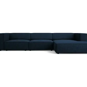 Cosmopolitan Design - 4-Sitzer Ecksofa rechts "Arendal" aus Chenille-Stoff mit Rippeneffekt königsblau - 284x166x70cm Preisknaller