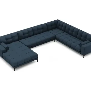 Cosmopolitan Design - 7-Sitzer Panoramasofa rechts "Bali" aus strukturiertem Stoff blau - 327x256x75cm Kostenfreie Lieferung