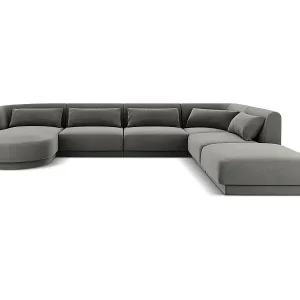 Preisreduziert Cosmopolitan Design - 6-Sitzer Panoramasofa rechts "Tulum" aus Samt hellgrau - 330x255x70cm