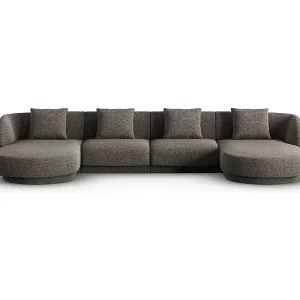 Cosmopolitan Design - 5-Sitzer Panoramasofa "Tulum" aus Chenille-Stoff grau - 330x156x70cm Sonderangebot