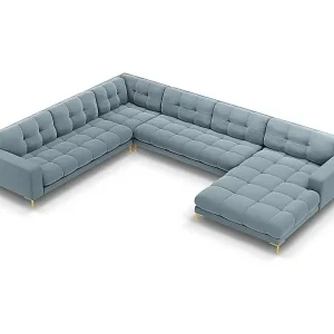 Cosmopolitan Design - 7-Sitzer Panoramasofa links "Bali" aus Samt hellblau - 327x256x75cm Heißes Angebot