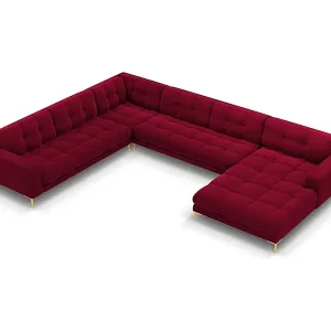 Gratis Versand Cosmopolitan Design - 7-Sitzer Panoramasofa links "Bali" aus Samt rot - 327x256x75cm