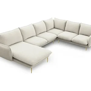 Gratis Versand Cosmopolitan Design - 7-Sitzer Panoramasofa rechts "Vienna" aus strukturiertem Stoff leichtes beige - 330x235x95cm