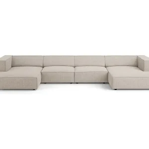 Abverkauf Cosmopolitan Design - 6-Sitzer Panoramasofa "Arendal" aus Chenille-Stoff mit Rippeneffekt dunkelbeige - 364x166x70cm