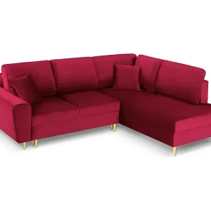 Cosmopolitan Design - 5-Sitzer ausklappbares Ecksofa rechts mit Container "Kyoto" aus Samt rot - 243x194x88cm Zertifiziert