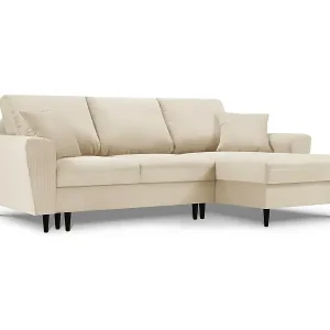 Cosmopolitan Design - 4-Sitzer ausklappbares Ecksofa rechts mit Container "Kyoto" aus Cord beige - 241x145x88cm Neu