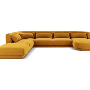 Angebot Cosmopolitan Design - 6-Sitzer Panoramasofa links "Tulum" aus Samt gelb - 330x255x70cm