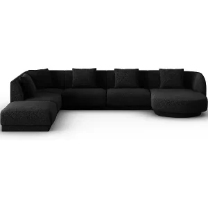 Cosmopolitan Design - 6-Sitzer Panoramasofa links "Tulum" aus Chenille-Stoff schwarz - 330x255x70cm Ausverkauf