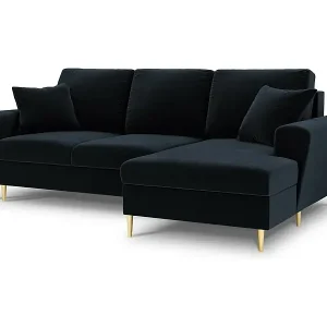 Cosmopolitan Design - 4-Sitzer ausklappbares Ecksofa rechts mit Container "Kyoto" aus Samt dunkelblau - 241x145x88cm Knallerangebot