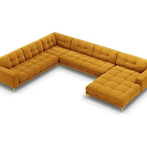 Cosmopolitan Design - 7-Sitzer Panoramasofa links "Bali" aus Samt gelb - 327x256x75cm Top-Preis