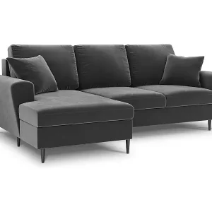Begrenztes Angebot Cosmopolitan Design - 4-Sitzer ausklappbares Ecksofa links mit Container "Kyoto" aus Samt hellgrau - 241x145x88cm