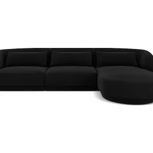 Cosmopolitan Design - 4-Sitzer Ecksofa rechts "Tulum" aus Samt schwarz - 255x156x70cm Super-Preis