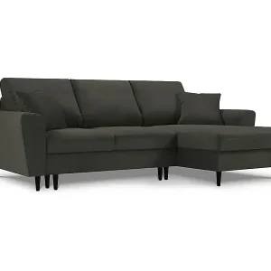 Preiswert Cosmopolitan Design - 4-Sitzer ausklappbares Ecksofa rechts mit Container "Kyoto" aus Cord schwarz - 241x145x88cm