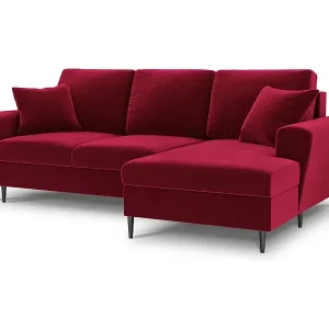 Cosmopolitan Design - 4-Sitzer ausklappbares Ecksofa rechts mit Container "Kyoto" aus Samt rot - 241x145x88cm Finale Aktion