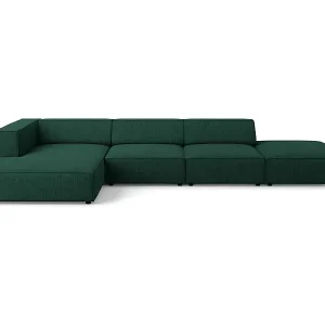 Billig Cosmopolitan Design - 5-Sitzer Ecksofa links "Arendal" aus Chenille-Stoff mit Rippeneffekt flaschengrün - 341x166x70cm