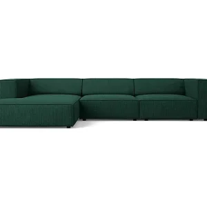 Cosmopolitan Design - 4-Sitzer Ecksofa links "Arendal" aus Chenille-Stoff mit Rippeneffekt flaschengrün - 284x166x70cm Aktuell