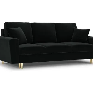 Cosmopolitan Design - 3-Sitzer ausklappbares Sofa mit Bettkasten "Kyoto" aus Samt schwarz - 235x100x88cm Echt