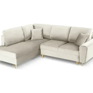 Solange Der Vorrat Reicht Cosmopolitan Design - 5-Sitzer ausklappbares Ecksofa links mit Container "Kyoto" aus Samt leichtes beige - 243x194x88cm