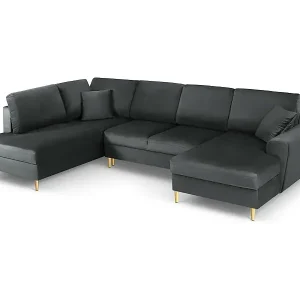 Cosmopolitan Design - 7-Sitzer ausklappbares Panoramasofa mit Bettkasten links "Kyoto" aus Samt dunkelgrau - 313x194x88cm Solange Der Vorrat Reicht