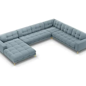 Cosmopolitan Design - 7-Sitzer Panoramasofa rechts "Bali" aus Samt hellblau - 327x256x75cm Zertifiziert