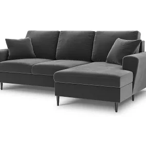 Solange Der Vorrat Reicht Cosmopolitan Design - 4-Sitzer ausklappbares Ecksofa rechts mit Container "Kyoto" aus Samt hellgrau - 241x145x88cm