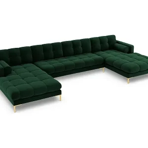 Preisknaller Cosmopolitan Design - 7-Sitzer Panoramasofa "Bali" aus Samt flaschengrün - 383x185x75cm