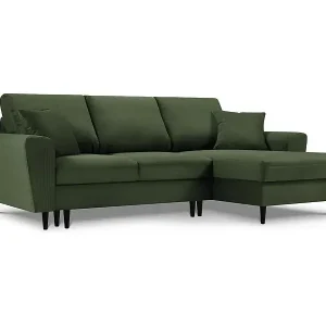 Gratis Versand Cosmopolitan Design - 4-Sitzer ausklappbares Ecksofa rechts mit Container "Kyoto" aus Cord flaschengrün - 241x145x88cm