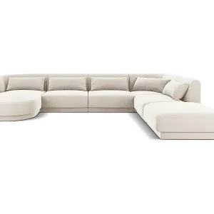 Cosmopolitan Design - 6-Sitzer Panoramasofa rechts "Tulum" aus Samt leichtes beige - 330x255x70cm Solange Der Vorrat Reicht