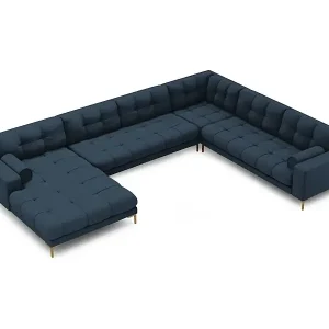 Cosmopolitan Design - 7-Sitzer Panoramasofa rechts "Bali" aus strukturiertem Stoff blau - 327x256x75cm Garantierte Lieferung