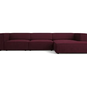 Markenprodukt Cosmopolitan Design - 4-Sitzer Ecksofa rechts "Arendal" aus Chenille-Stoff mit Rippeneffekt rubin - 284x166x70cm