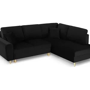 Echt Cosmopolitan Design - 5-Sitzer ausklappbares Ecksofa rechts mit Container "Kyoto" aus Samt schwarz - 243x194x88cm