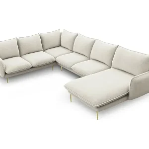 Cosmopolitan Design - 7-Sitzer Panoramasofa links "Vienna" aus strukturiertem Stoff leichtes beige - 330x235x95cm Sonderaktion
