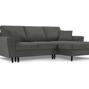 Cosmopolitan Design - 4-Sitzer ausklappbares Ecksofa rechts mit Container "Kyoto" aus Cord grau - 241x145x88cm Letzte Chance